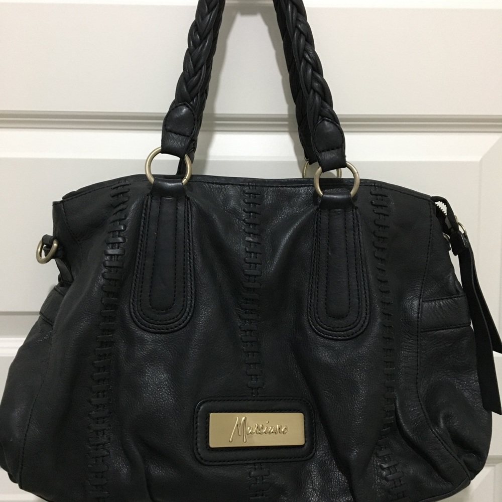 GUESS By MARCIANO Satchel Black Angelique Leather Bag